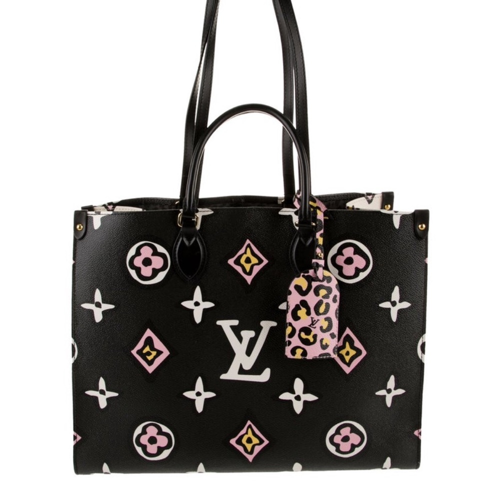 Louis Vuitton Black Tote with Pink & Cream Monogram Accents